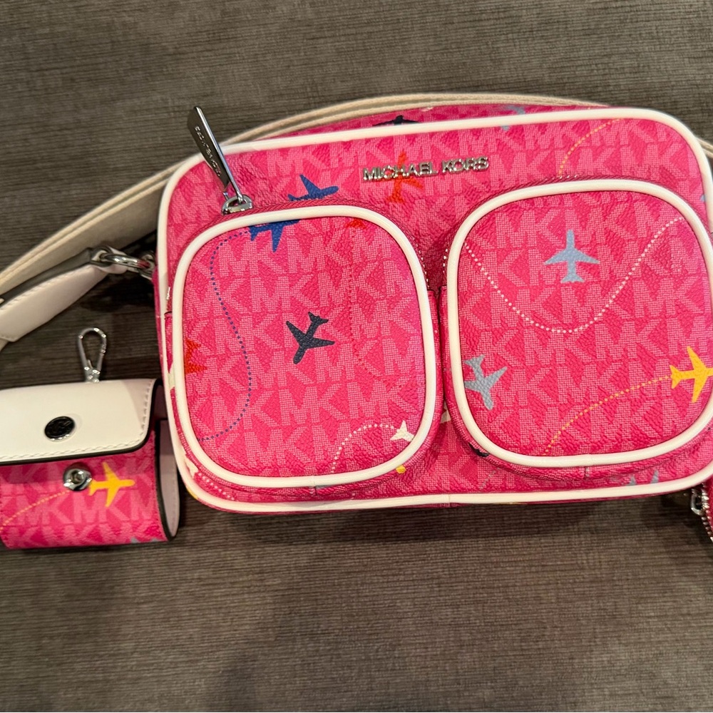 Michael Kors Hot Pink Logo Crossbody with Airplane Accents